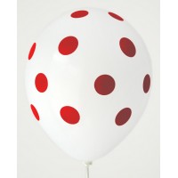 White - Red Polkadots Printed Balloons